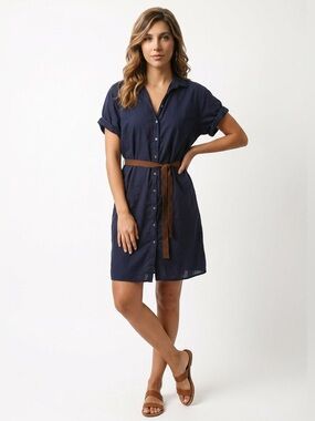 Xirena Navy Cotton Shirt Dress w/ Belt XS
